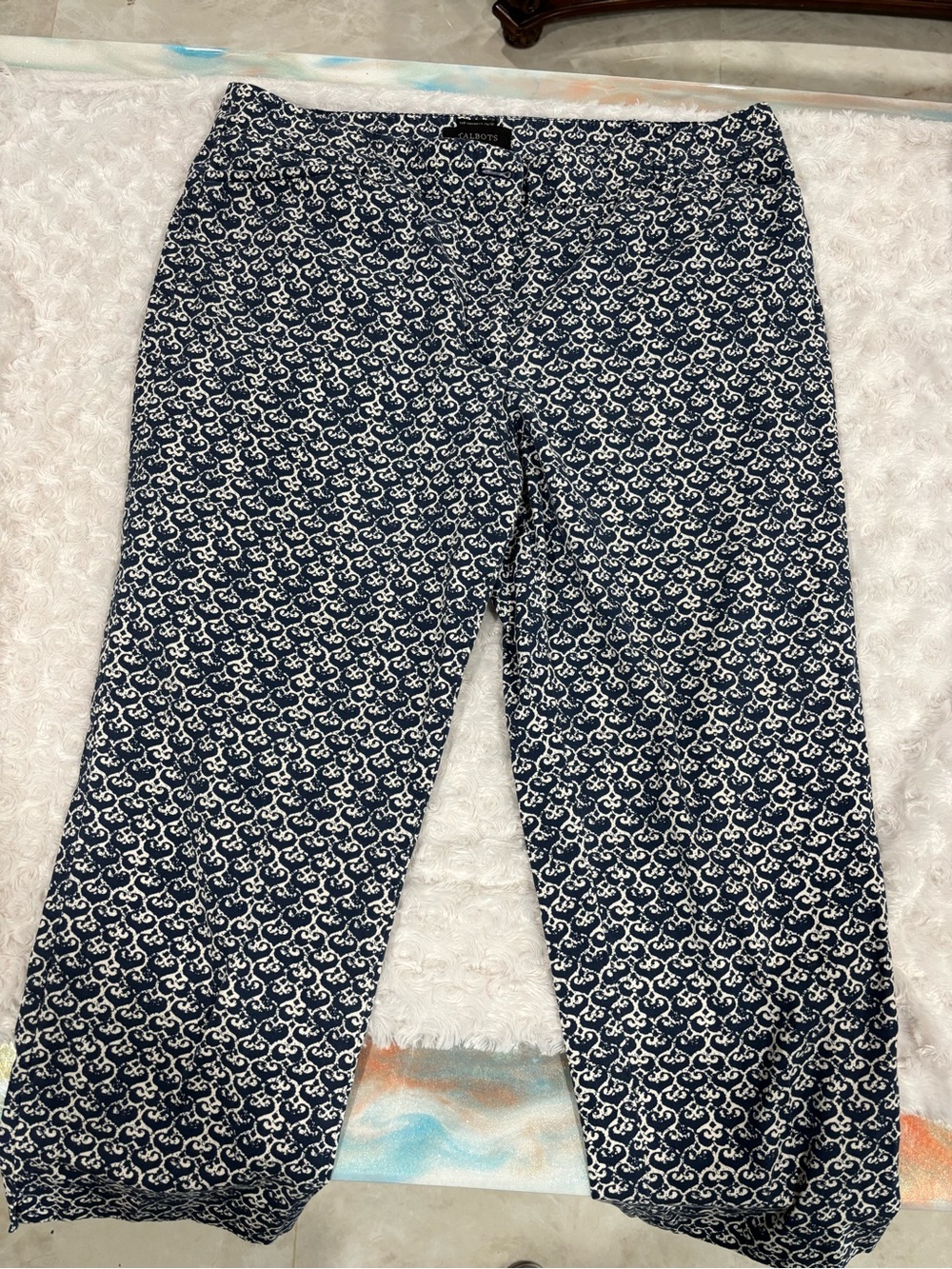 Talbots Navy and White Geometric-Print Chinos size 12